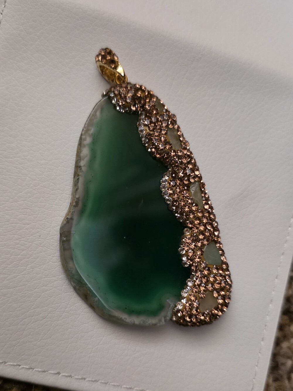 Adina Eden Natural Green Agate Slice Pavé Crystal Statement Enhancer Pendant